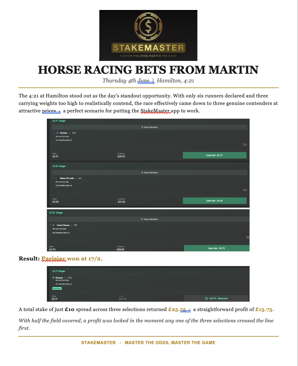 Horse Bet Example 1