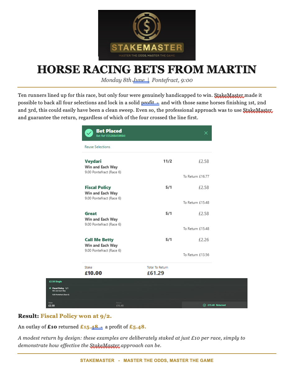 Horse Bet Example 2