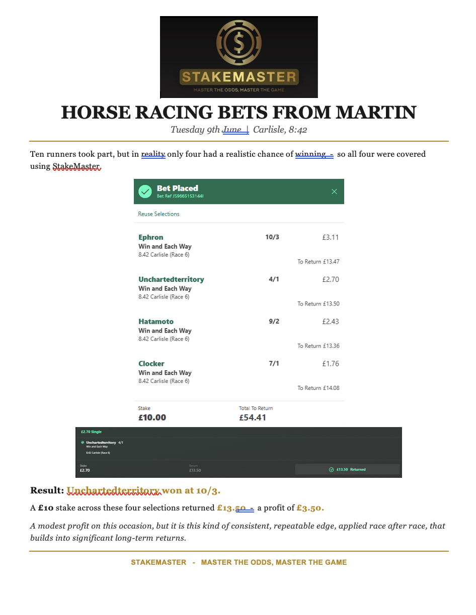 Horse Bet Example 3