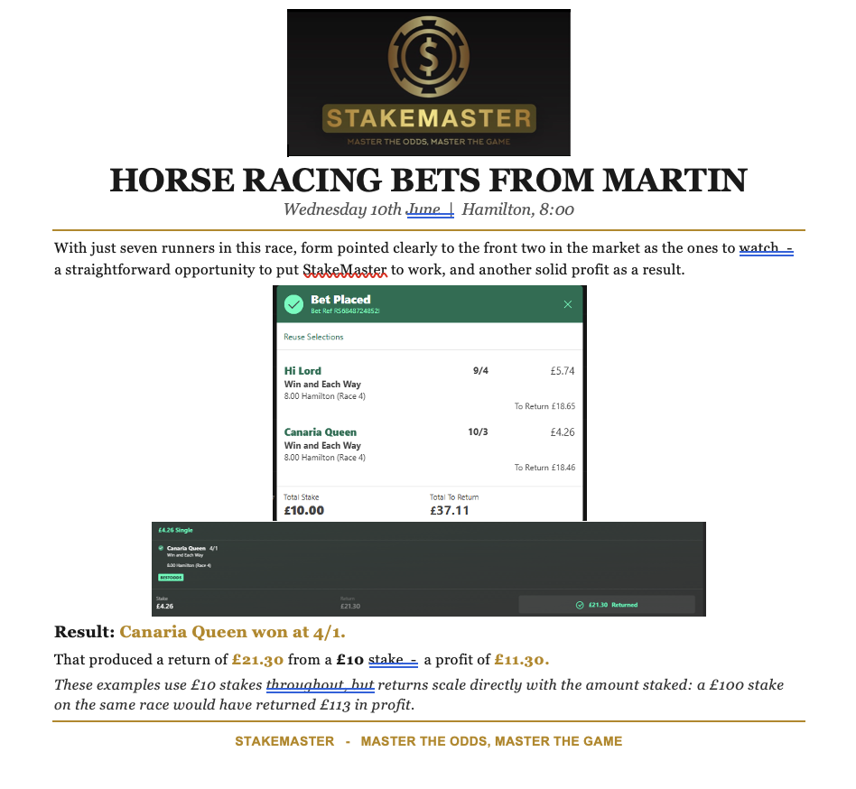 Horse Bet Example 4