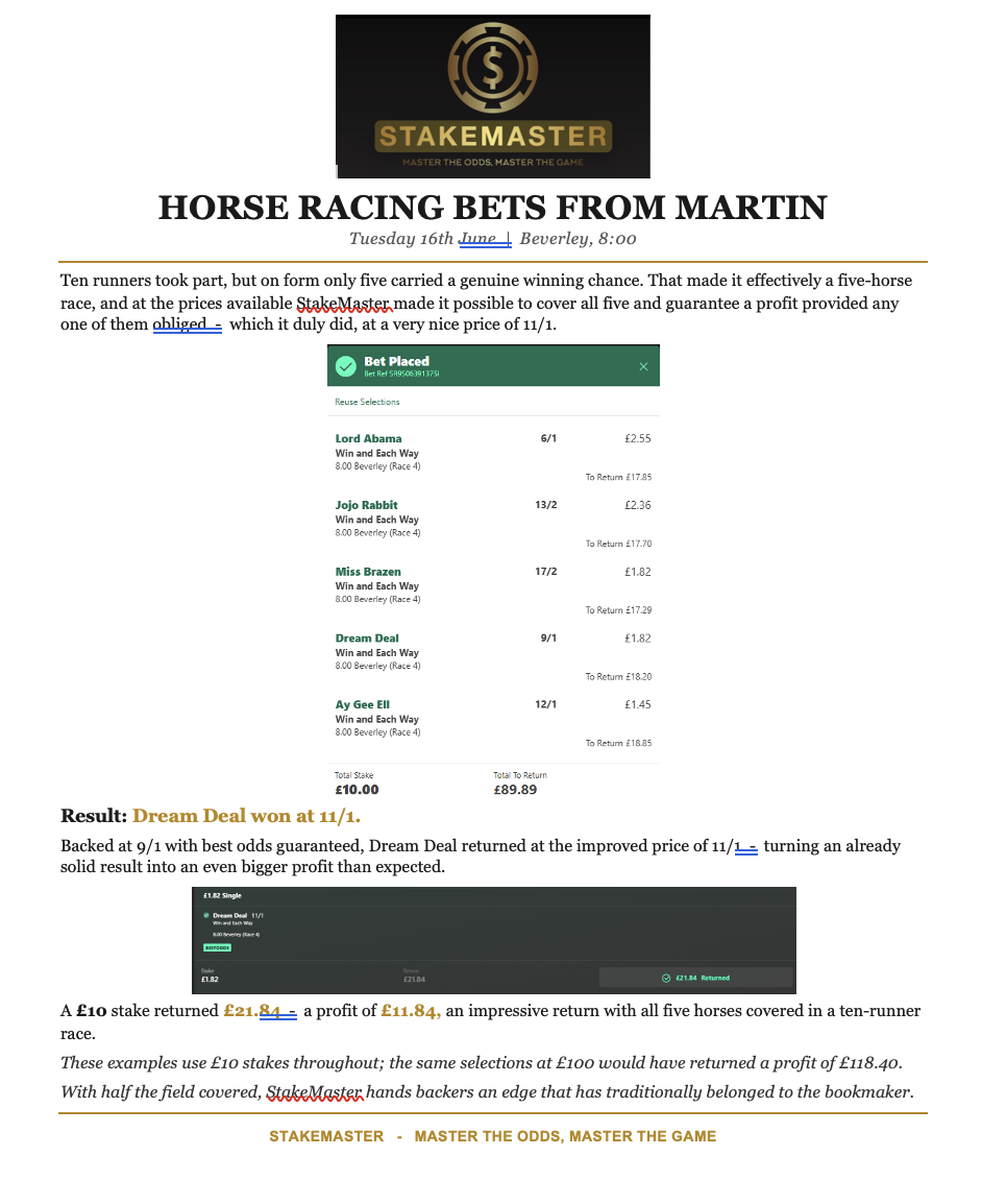Horse Bet Example 7