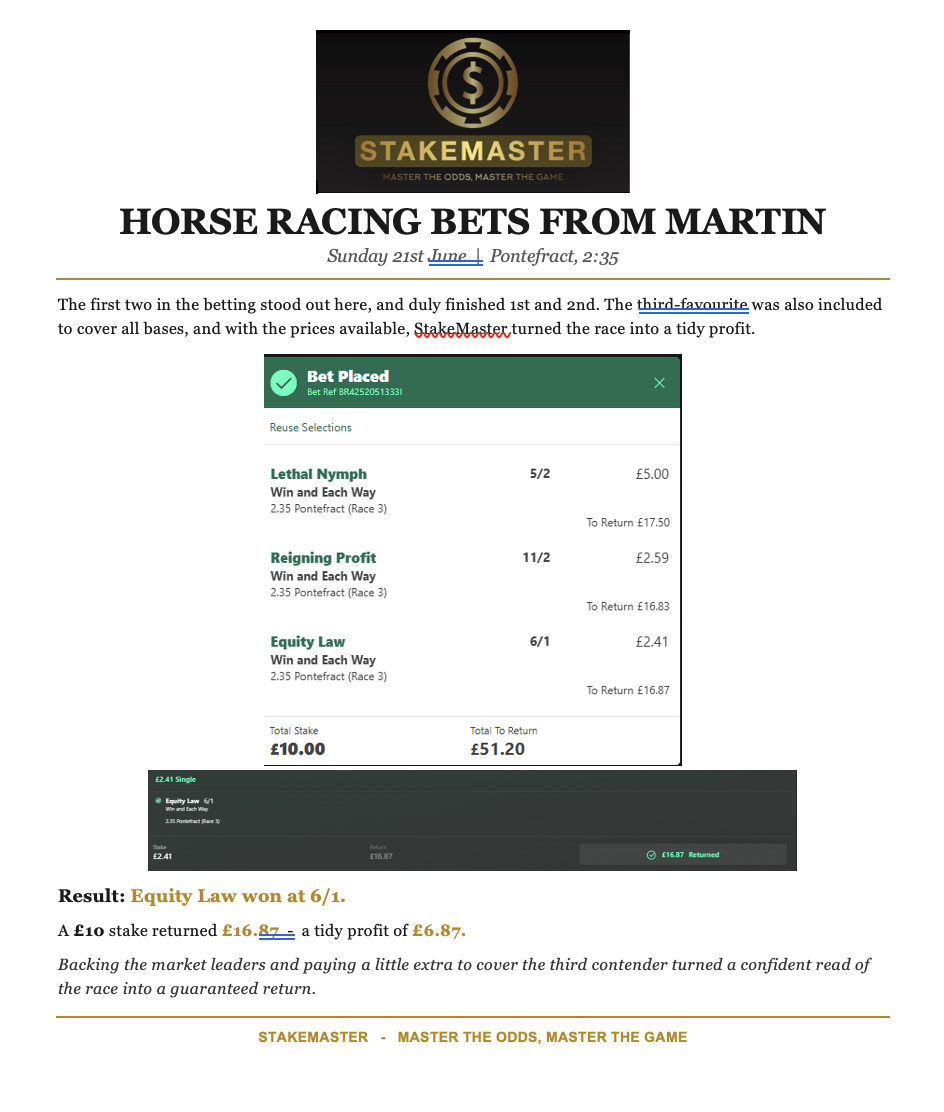 Horse Bet Example 9