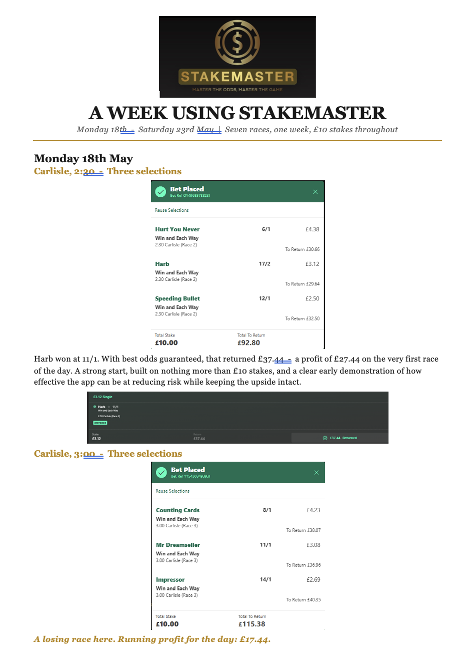 7 Day Betting Journey